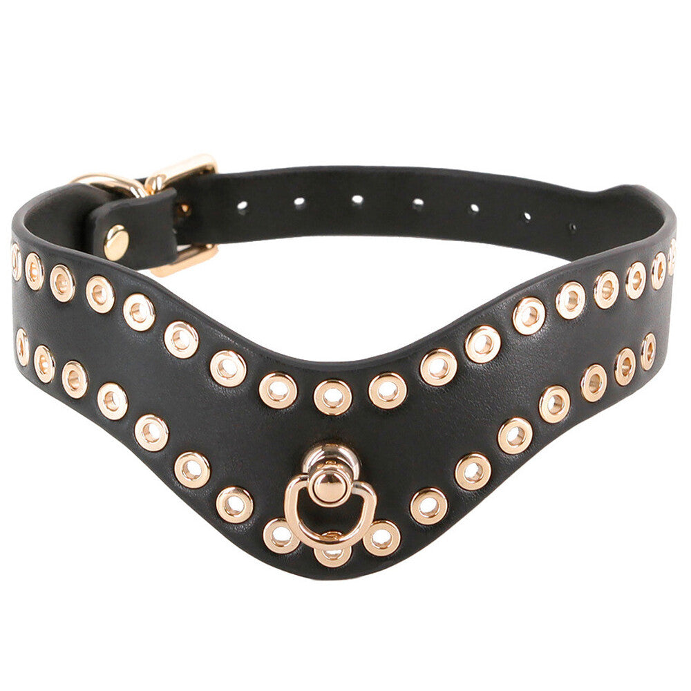 Fetish and Fashion Kali Adjustable PU Collar with D-Ring – Black