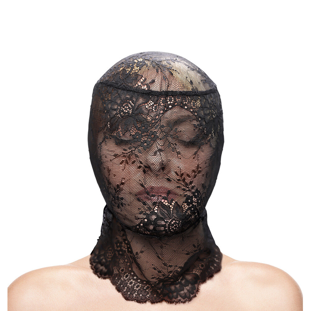 Fetish and Fashion Black Stretch Lace Hood – Sensual BDSM Mask