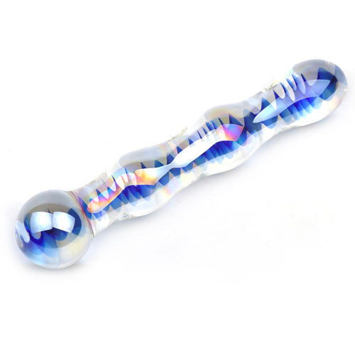 Blue Wavy Glass Dildo – Smooth & Textured Dual Sensation