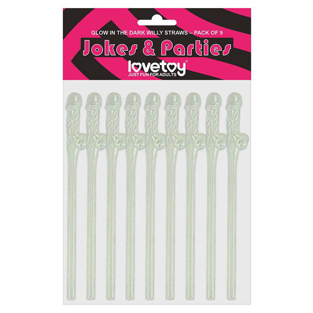Lovetoy Pack of 9 Glow In The Dark Willy Straws – Fun Novelty Drinking Straws