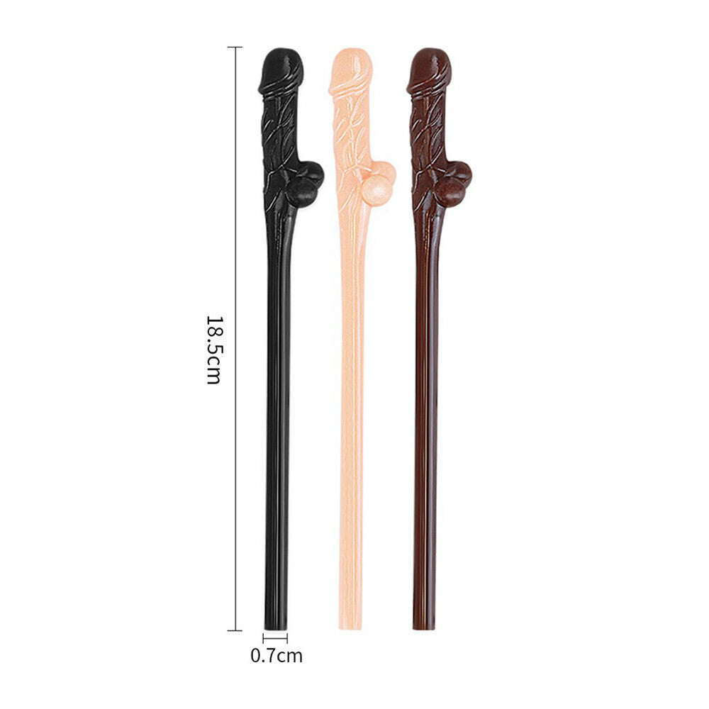 Lovetoy Pack of 9 Willy Straws – Black, Brown, and Pink Fun Drinking Straws