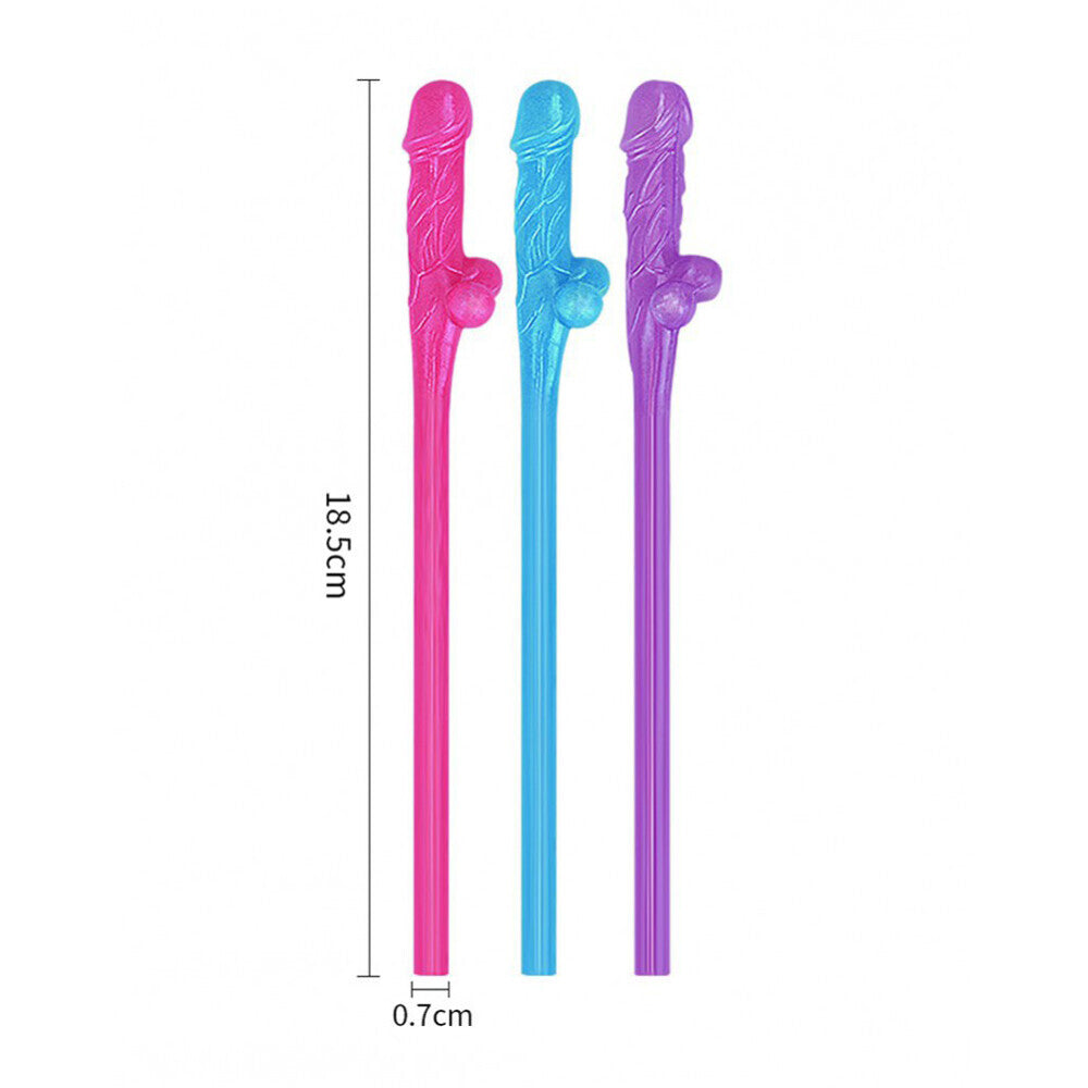 Lovetoy Pack of 9 Willy Straws – Blue, Pink, and Purple Fun Drinking Straws