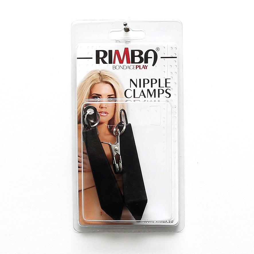 Long Nipple Clamps with 250g Weighted Leather Covers – Black