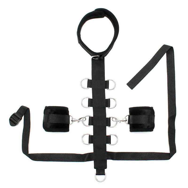 Black Padded Collar with Restraint Line and Wrist Cuffs – Adjustable BDSM Restraint Set