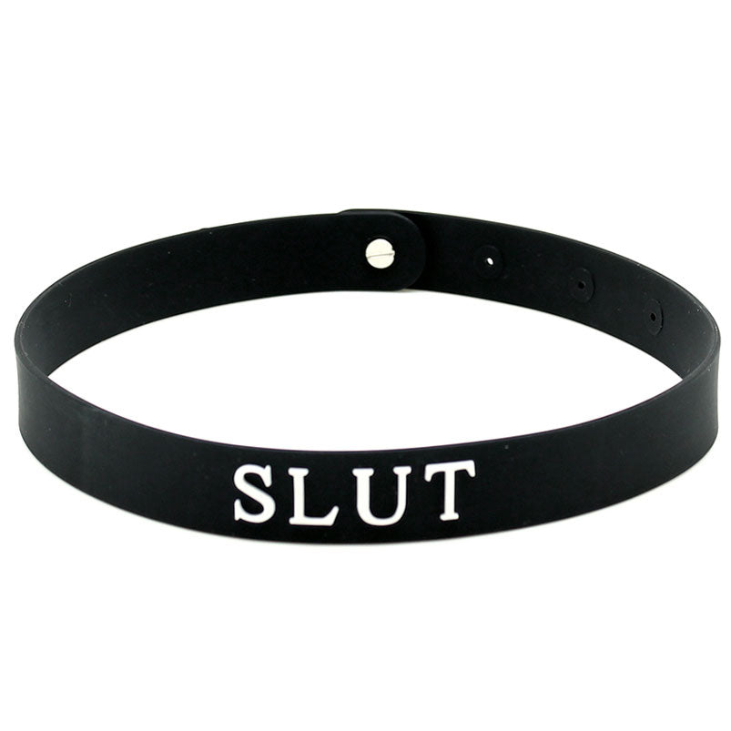 Black Silicone "SLUT" Collar – Adjustable BDSM Neckwear