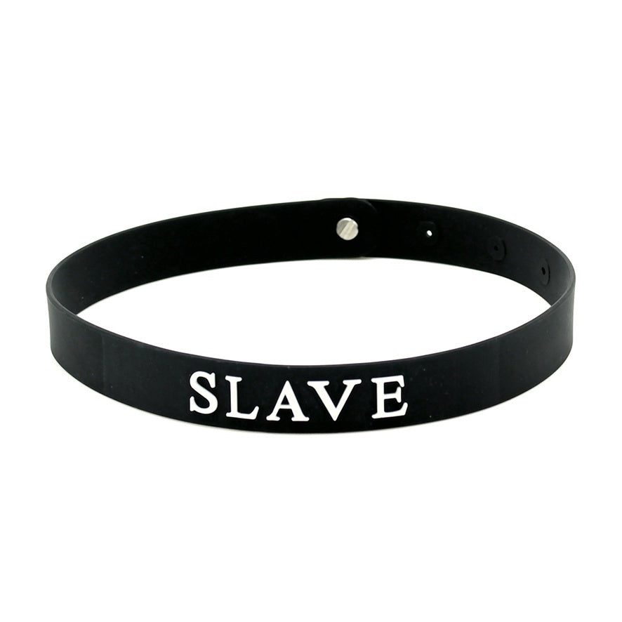 Black Silicone "SLAVE" Collar – Adjustable BDSM Neckwear