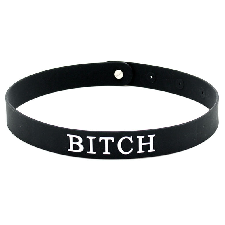 Black Silicone "BITCH" Collar – Adjustable BDSM Neckwear