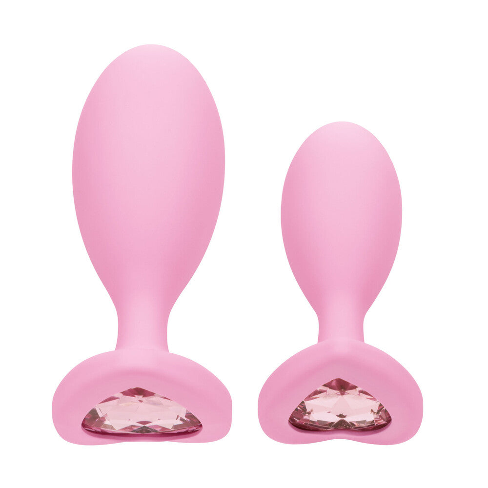 First Time Crystal Booty Duo Silicone Butt Plugs with Heart Crystal Base – Pink