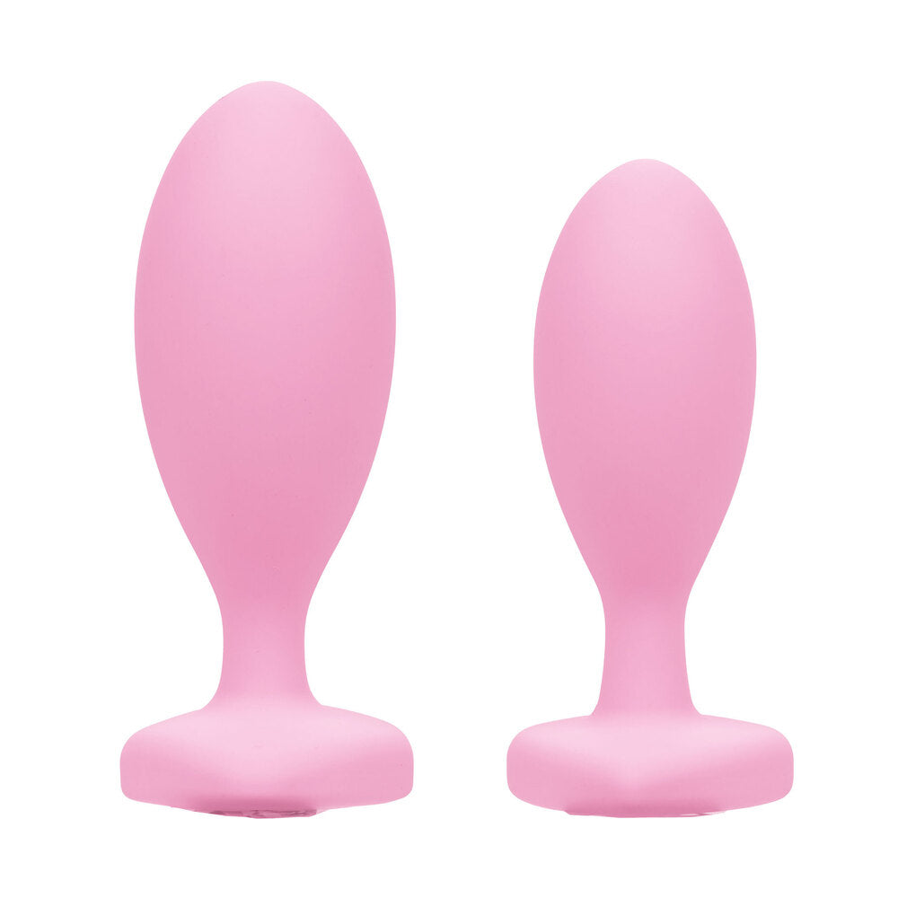 First Time Crystal Booty Duo Silicone Butt Plugs with Heart Crystal Base – Pink