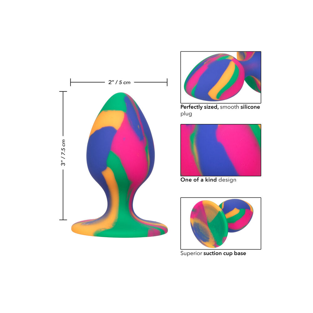 Cheeky Medium Tie Dye Butt Plug – Colourful Silicone with Suction Cup Base