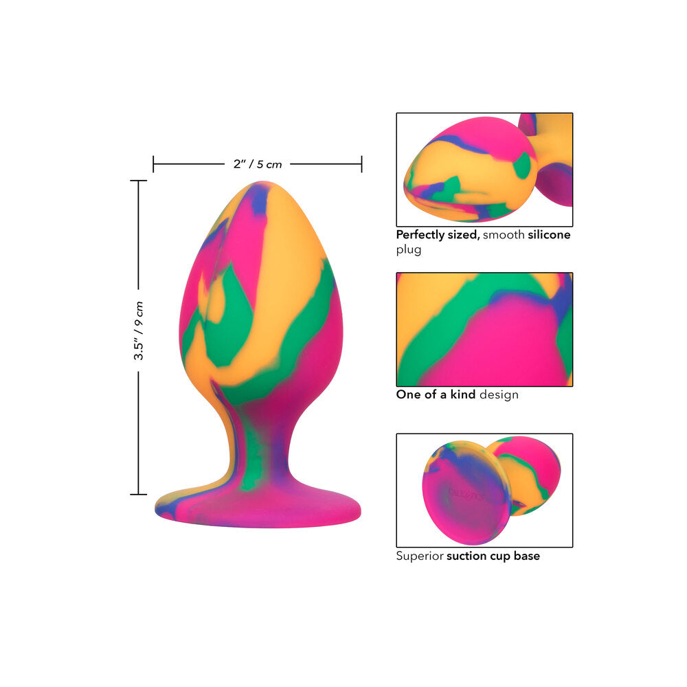Cheeky Large Tie Dye Butt Plug – Vibrant Silicone with Suction Cup Base