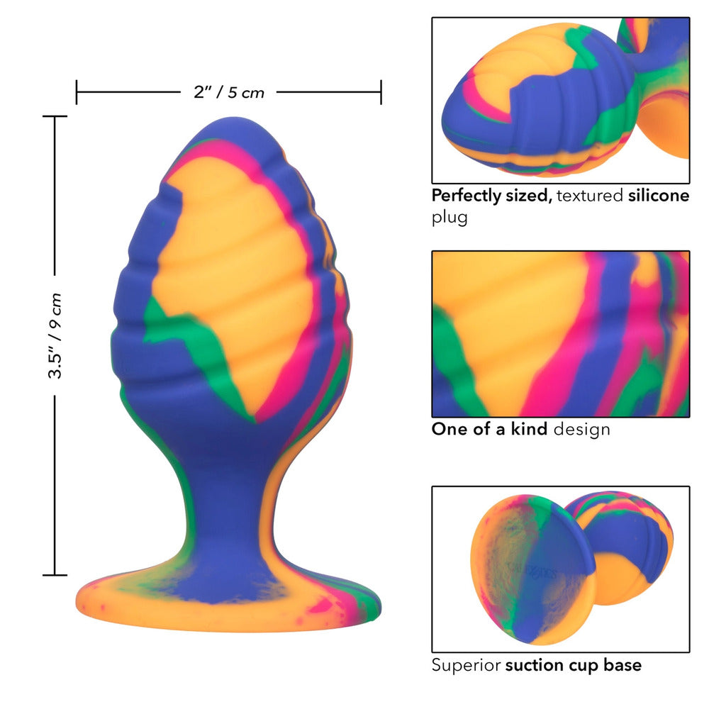Cheeky Large Swirl Tie Dye Butt Plug – Vibrant Silicone with Suction Cup Base