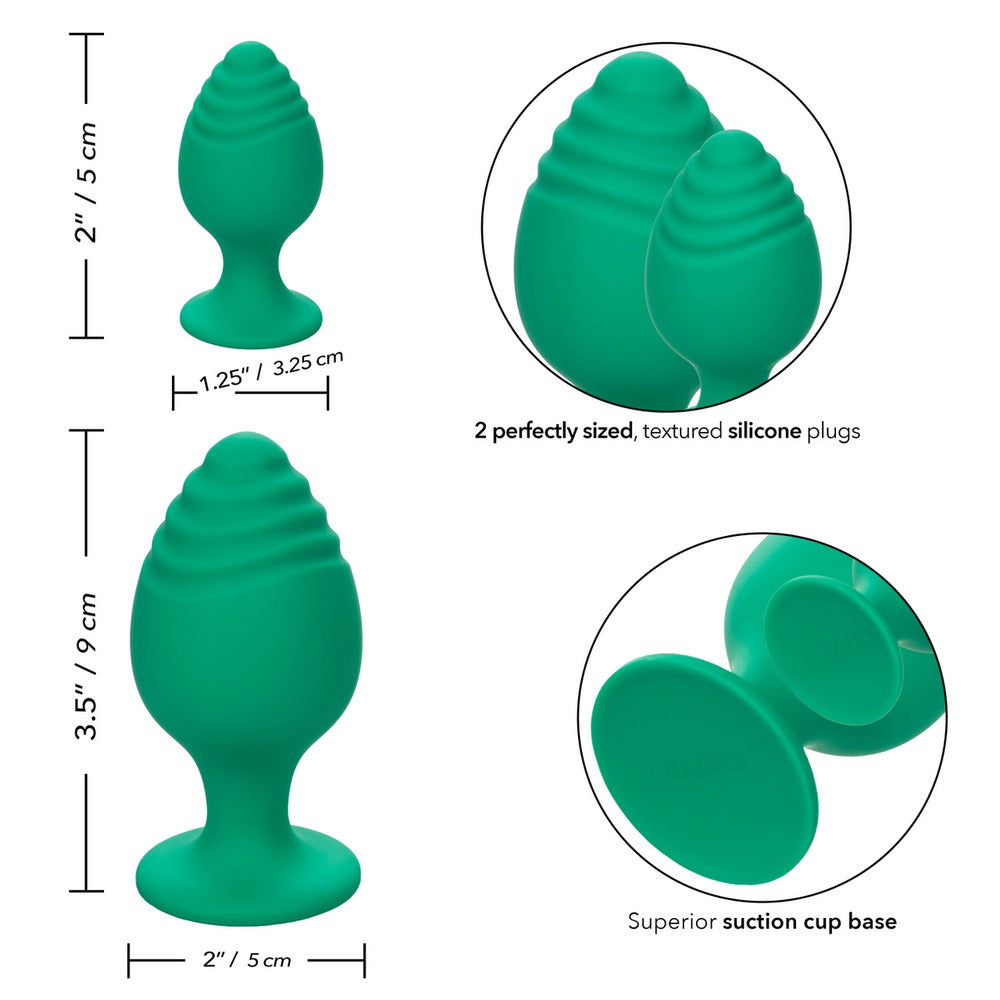 Cheeky Butt Plug Duo Green – Dual Silicone Plugs with Suction Cup Base