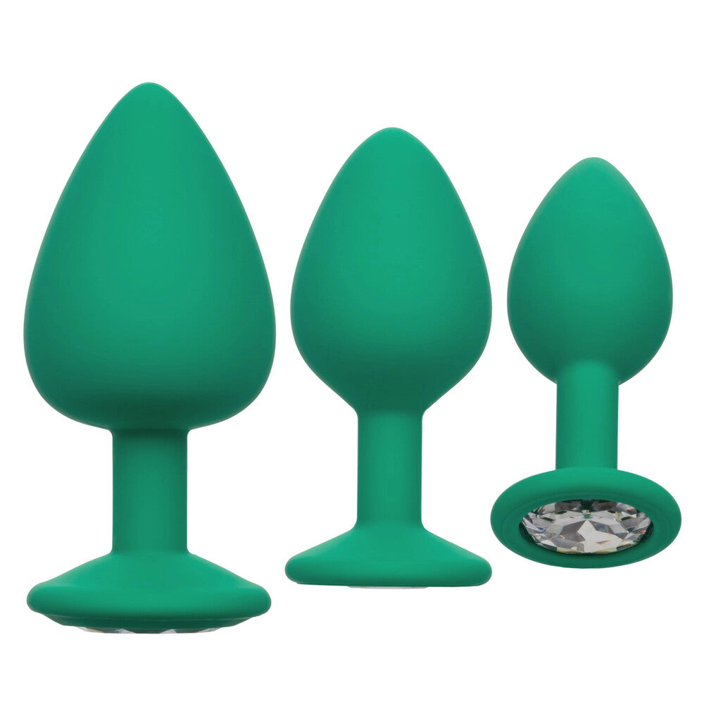 Cheeky Gems 3-Piece Green Butt Plug Set – Graduated Silicone with Gem Base