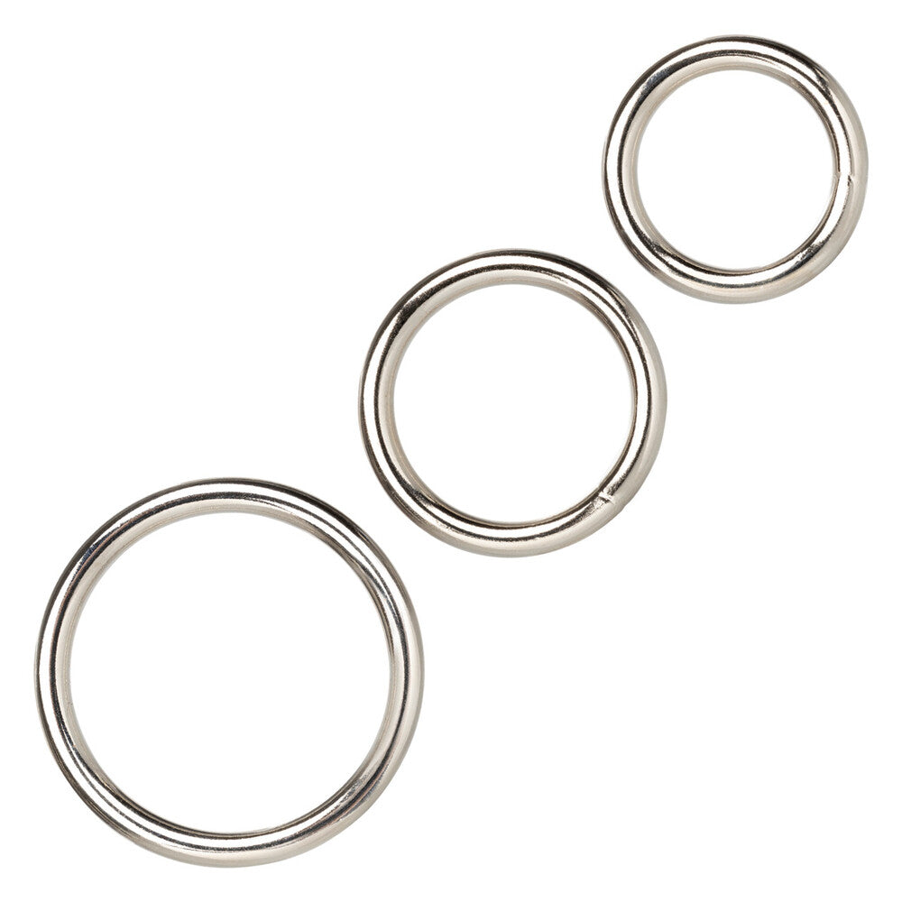 3-Piece Steel Cock Ring Set – Silver Metal Erection Enhancer Rings
