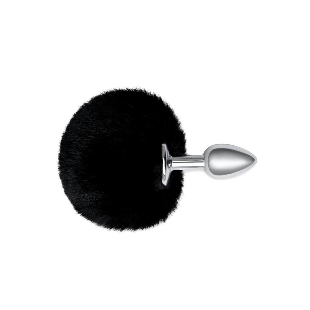 Black Bunny Tail Butt Plug with Fluffy Furry Tail – Beginner Friendly