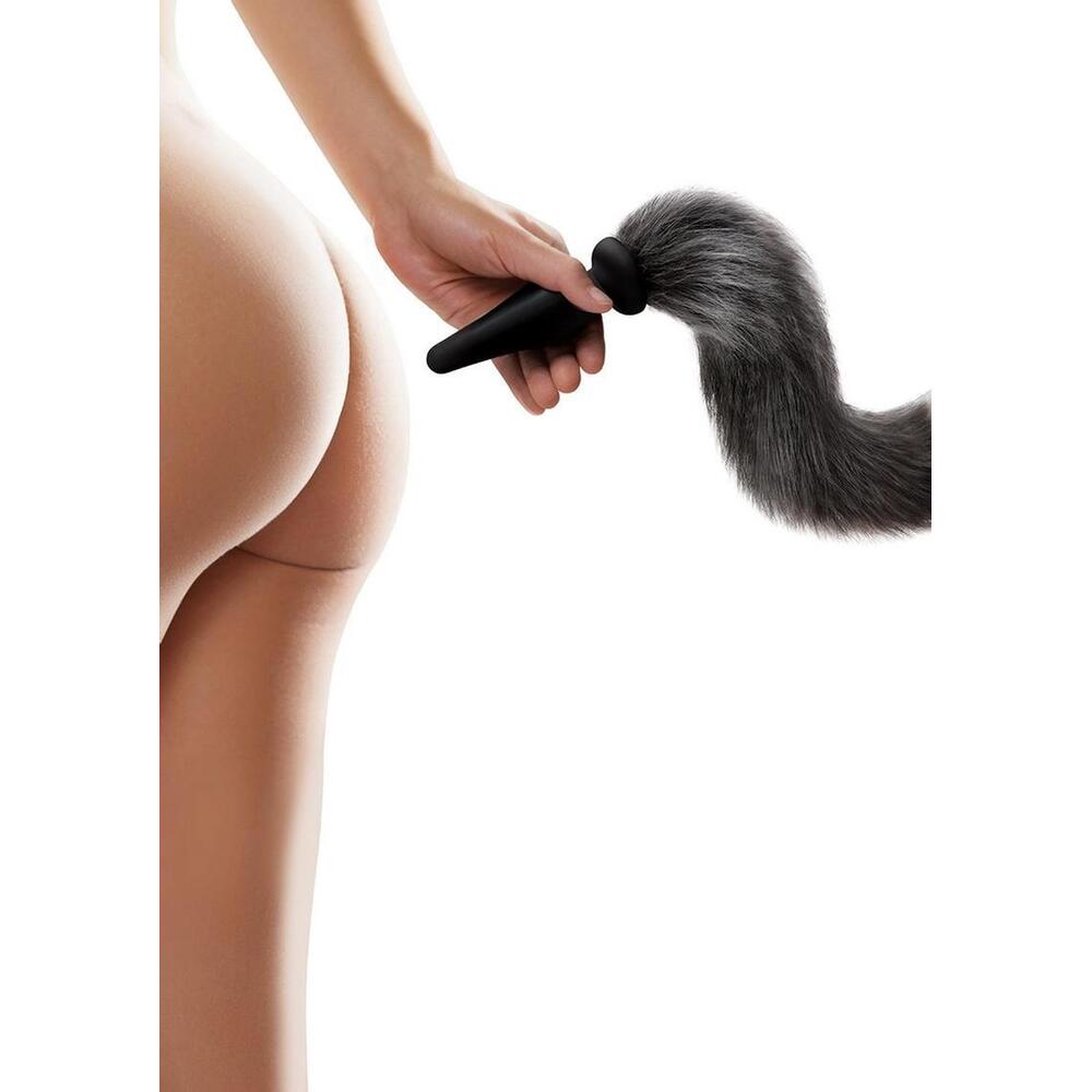Grey Foxtail Butt Plug with Faux Fur Tail – Body-Safe Silicone