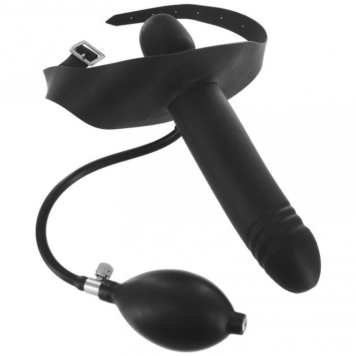 Inflatable Mouth Gag with Rigid Dildo – Black BDSM Toy