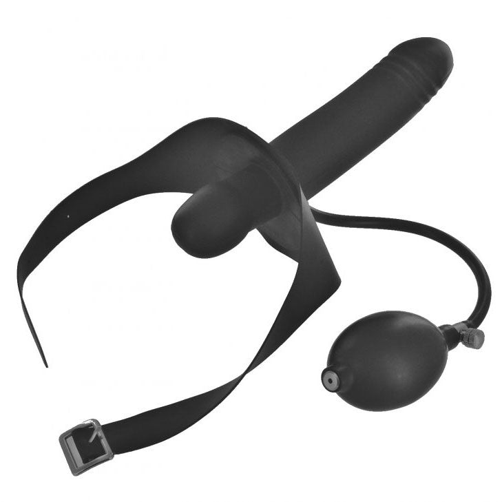 Inflatable Mouth Gag with Rigid Dildo – Black BDSM Toy