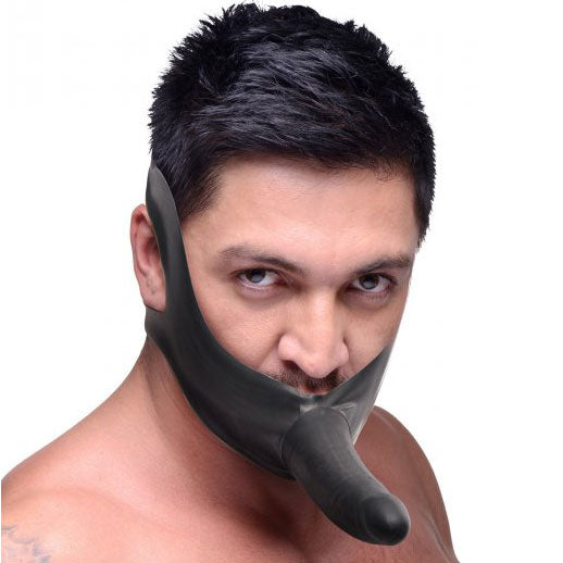 Face Strap-On Harness with Mouth Gag and Rigid Dildo – Black