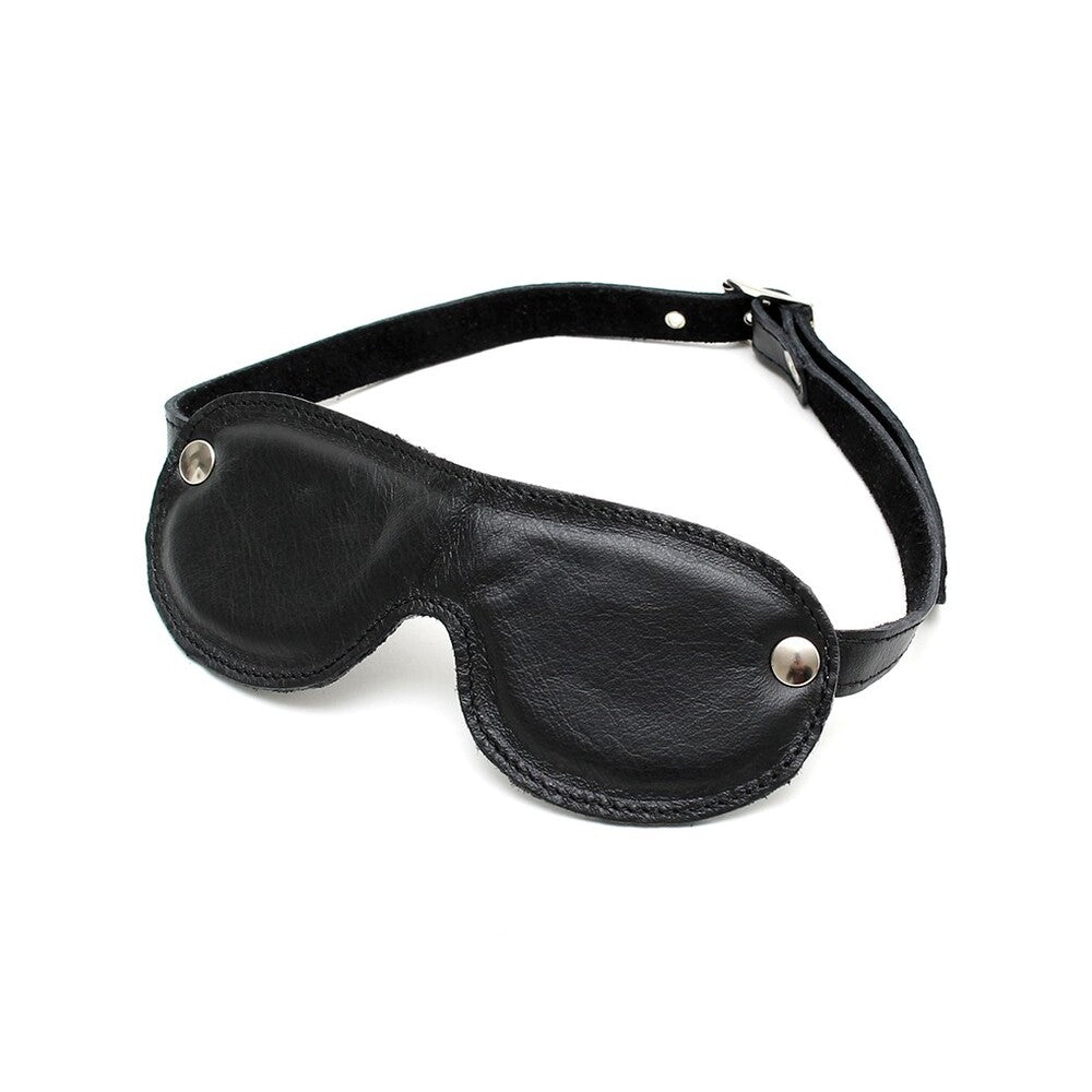 Black Genuine Leather Cushioned Blindfold with Adjustable Buckle