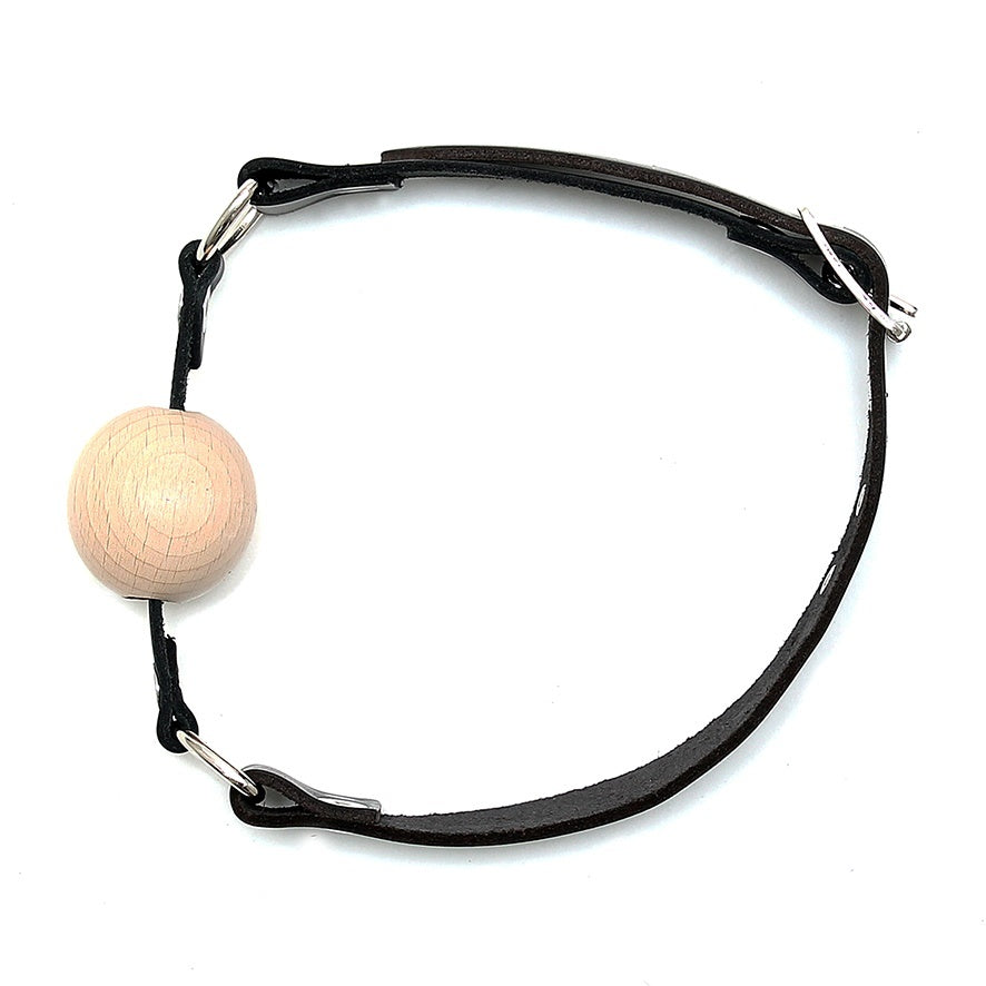 Genuine Leather Gag with Wooden Ball – Adjustable Buckle Design