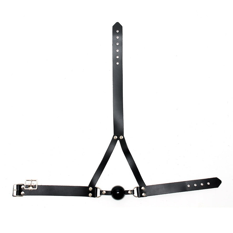 Leather Ball Gag with Adjustable Head Harness – BDSM Mouth Restraint