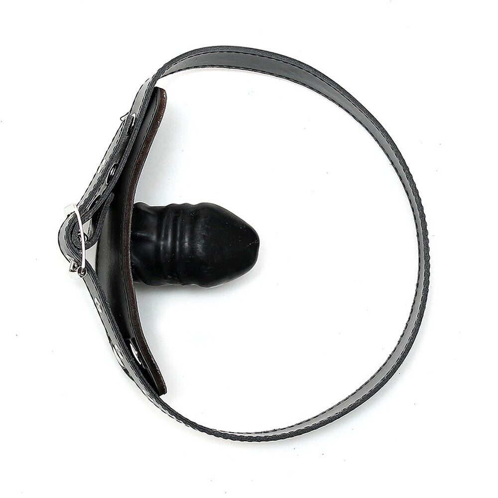 Genuine Leather Penis Gag with Internal Latex Dildo – Adjustable Buckle