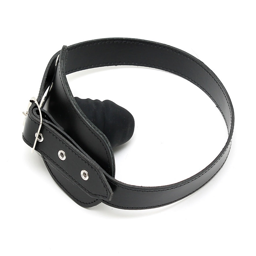 Genuine Leather Penis Gag with Internal Latex Dildo – Adjustable Buckle