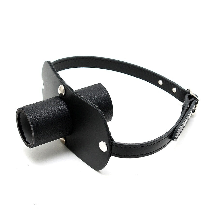 Genuine Leather Gag with Urine Tube – Adjustable Buckle Fit
