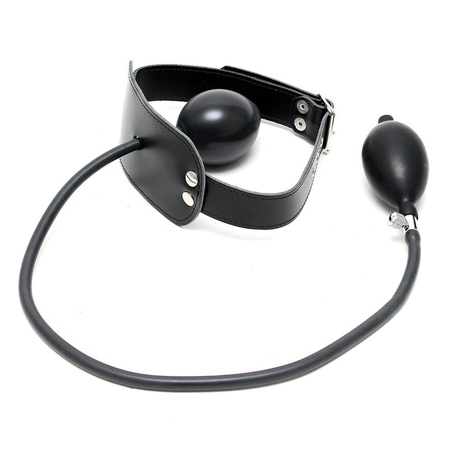 Genuine Leather Inflatable Gag with Pump – Adjustable Buckle Fit