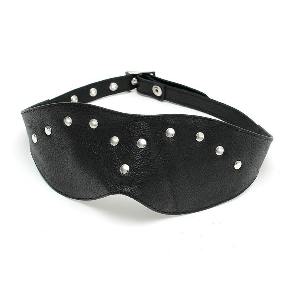 Adjustable Leather Blindfold Mask with Rivet Details