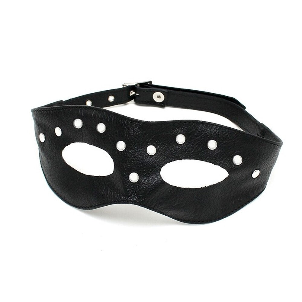 Genuine Leather Open Eye Mask with Decorative Rivets – Adjustable Buckle