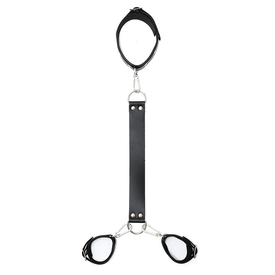 Genuine Leather Neck and Wrist Cuffs with Carabiner Hooks – Adjustable Restraints