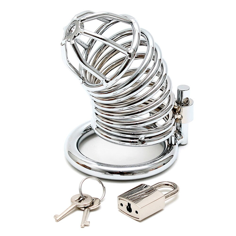 Chrome Chastity Cock Cage with Padlock and Key – Durable Metal