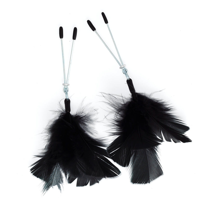 Black Feather Nipple Clamps – Adjustable Sensual Nipple Accessories