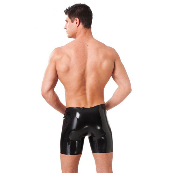 Men’s Black Latex Bermuda Shorts – Glossy & Flexible Fit