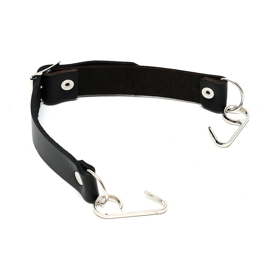 Black Leather Gag with Smile Hooks – Adjustable BDSM Restraint