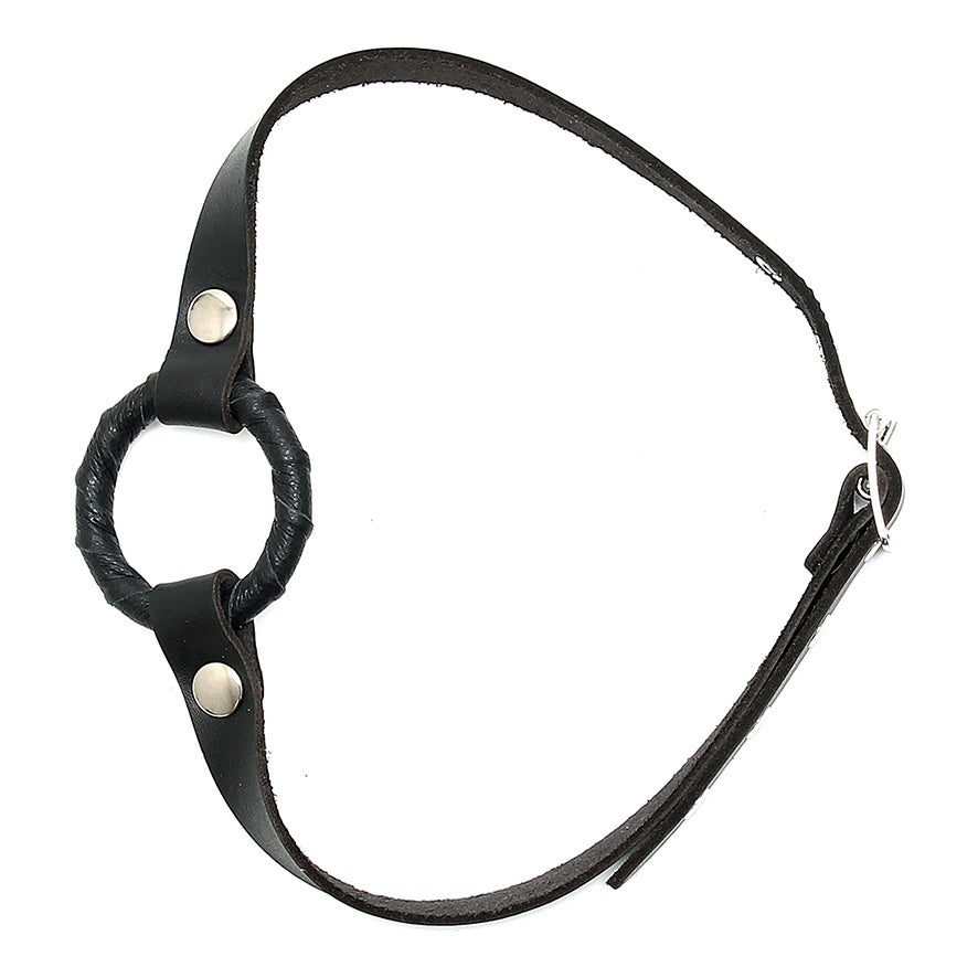 Adjustable Black Leather Gag with O-Ring – BDSM Mouth Restraint